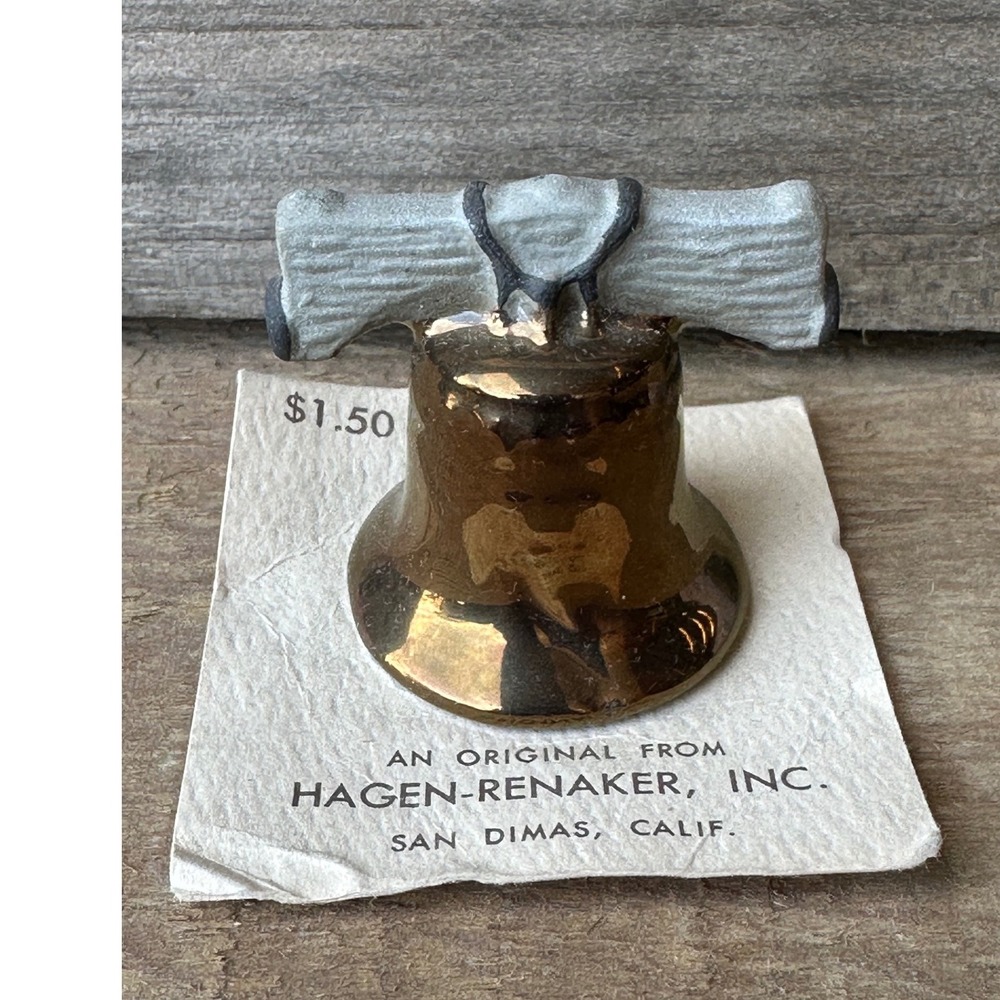 Hagen-Renaker Miniature Liberty Bell Figurine Gold Ceramic San Dimas California
